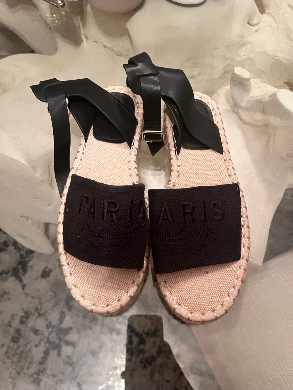 Paris Athletique Black & Beige Espadrille Slide Sandals Sz 6